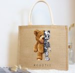 画像3: Linen Bear paint eco shopping bag Shoulder tote Bag　男女兼用麻リネン熊ベアプリントトート ショルダーエコバッグ  (3)