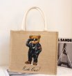 画像2: Linen Bear paint eco shopping bag Shoulder tote Bag　男女兼用麻リネン熊ベアプリントトート ショルダーエコバッグ  (2)