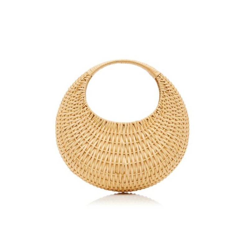 画像3: French half-moon hand-woven rattan bag  ハーフムーン半月ラタントートバッグ (3)