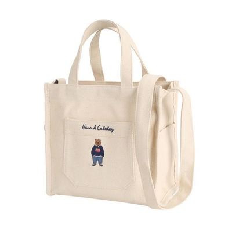 画像4: Steve Bear new square canvas portable diagonal bagTote shoulder bag  スティーブベアースクエアキャンバスポータブルトート ショルダー  ハンドバック  (4)