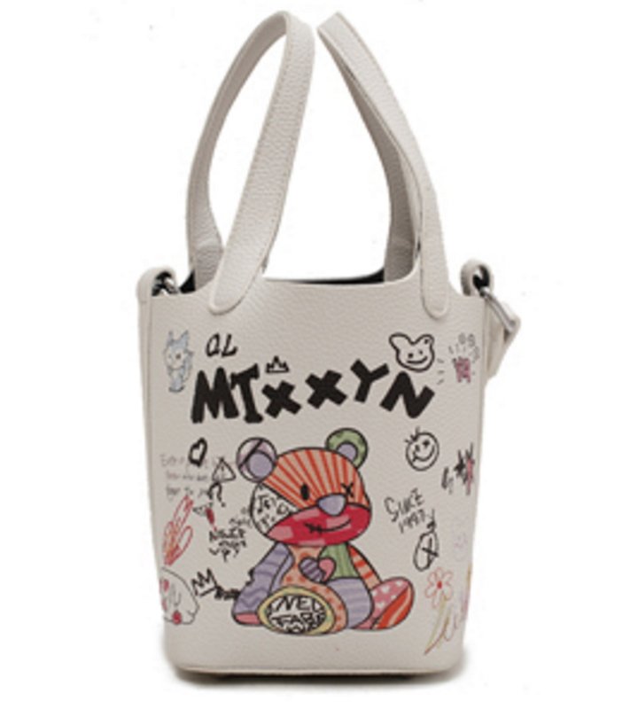 画像2: Woman’s Bear graphic paint  bucket Tote shoulder bag グラフィックベア熊プリント バケットバッグトート ショルダー ポシェット ハンドバック  (2)