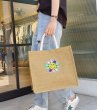 画像8: Straw Cotton and Linen  Smile flower sequins eco shopping bag Shoulder tote Bag　男女兼用麻リネンスマイル フラワー スパンコールトート ショルダーエコバッグ  (8)