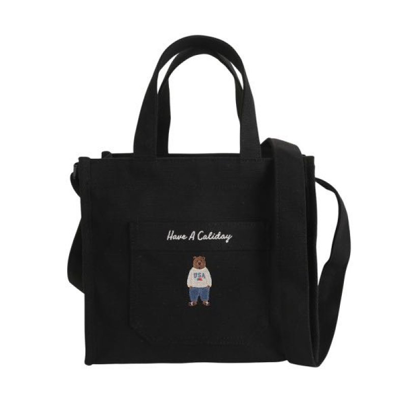 画像7: Steve Bear new square canvas portable diagonal bagTote shoulder bag  スティーブベアースクエアキャンバスポータブルトート ショルダー  ハンドバック  (7)