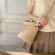 画像3: one-shoulder messenger western style straw woven handbagTote shoulder bag  バケットチェックボウポイントかご籠トート ショルダー  ２WAYハンドバック　 (3)