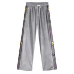 画像1: Unisex side nine-point pants stitching contra st color velvet trousers ankle zipper straight pants  ユニセックス男女兼用サイドナインポイントパンツ (1)