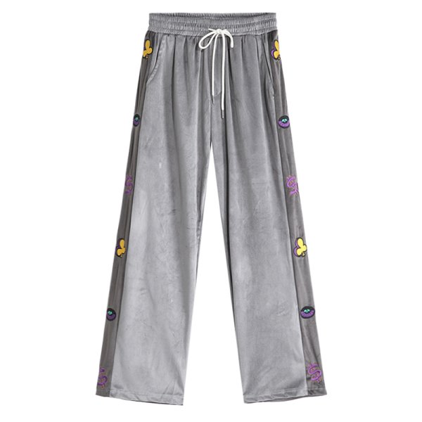 画像1: Unisex side nine-point pants stitching contra st color velvet trousers ankle zipper straight pants  ユニセックス男女兼用サイドナインポイントパンツ (1)