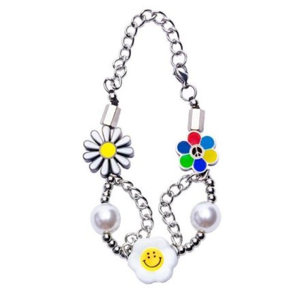 画像1: Unisex FLOWER ANARCHY PEARL bracelet Jewelry 　男女兼用ユニセックスデイジースマイリーフラワーブレスレット (1)
