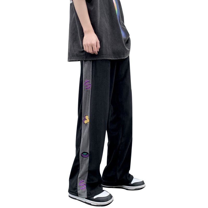 画像4: Unisex side nine-point pants stitching contra st color velvet trousers ankle zipper straight pants  ユニセックス男女兼用サイドナインポイントパンツ (4)