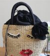 画像3: girly cute pearl sequins eyes mouth embroidery straw woven bagTote  bag  バケットかご籠ガーリーウインクキュートパールスパンコール付きトート バック　 (3)