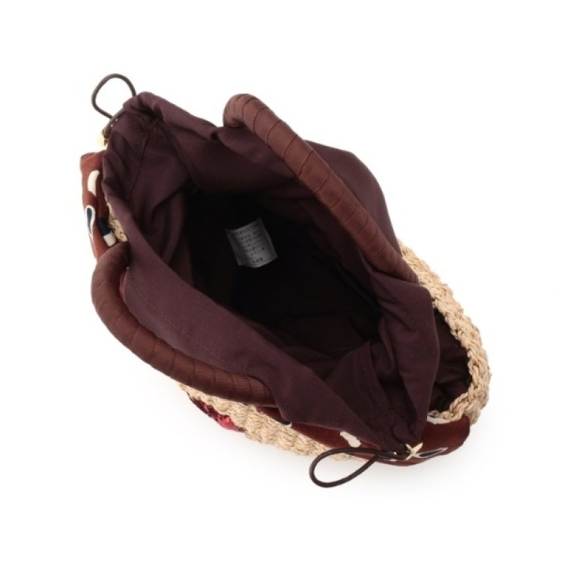 画像7: girly cute pearl sequins eyes mouth embroidery straw woven bagTote  bag  バケットかご籠ガーリーウインクキュートパールスパンコール付きトート バック  (7)