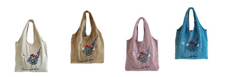 画像11: embroidery corduroy large capacity shoulder bagTote  bag  コーデュロイ フラワー刺繡ショルダートート エコバック  (11)