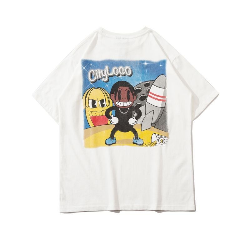 画像2: Unisex CITY LOCO cartoon Print T-shirt  男女兼用 ユニセックスヒップホップオーバーサイズCITY LOCOペイントTシャツ (2)
