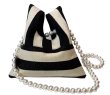 画像1: black and white striped wild design pearl chain portable messenger bag　ストライプパールチェーンポータブルメッセンジャートートショルダーポシェットバッグ (1)