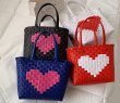 画像5: Heart motif woven basket eco bagTote bag  　ハートモチーフウーブンバスケットエコバッグ かご 籠トートバック　 (5)