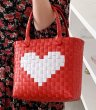 画像4: Heart motif woven basket eco bagTote bag  　ハートモチーフウーブンバスケットエコバッグ かご 籠トートバック　 (4)