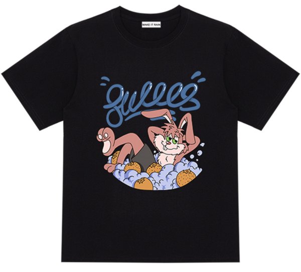 画像1: Unisex cartoon rabbit illustration printed t-shirt　男女兼用 ユニセックス コミックラビットプリントTシャツ (1)