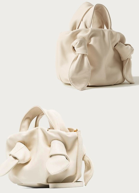 画像2: simple soft leather fold bow wild cloud Shoulder tote Bag ソフトレザー クラウド ボウ リボントート ショルダーバッグ  (2)