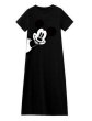 画像1: 22 Women's Mickey Mouse comic cartoon printed mid-length dress nミッキー ペイント 膝下丈半袖 スウェットワンピース ドレス (1)