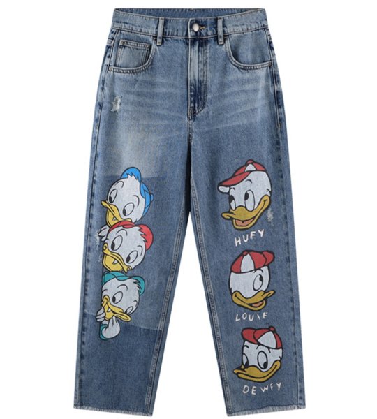 画像1: Women’s Donald Duck Family Paint Denim Pants Jeans  ドナルドダックファミリーペイントデニムパンツ ジーンズ (1)
