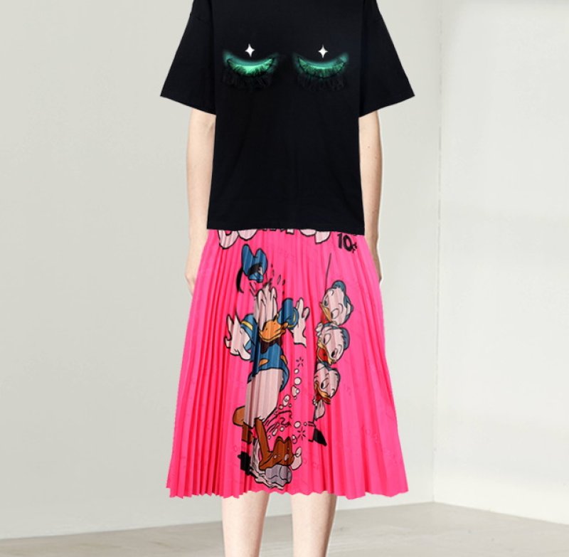画像4:  Donald Duck A-line pleated skirt Middle length skirt ドナルドダックAラインプリーツスカートミドル丈スカート (4)