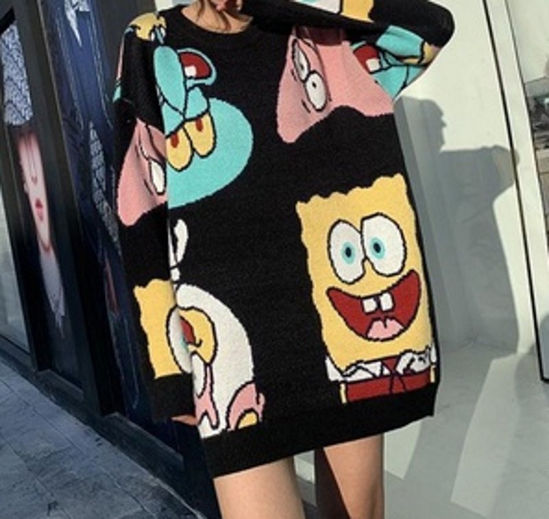 画像8: Women Sponge Bob Family Pullover Sweater Tunic Dress スポンジボブファミリープルオーバーセーター チュニック ドレス (8)