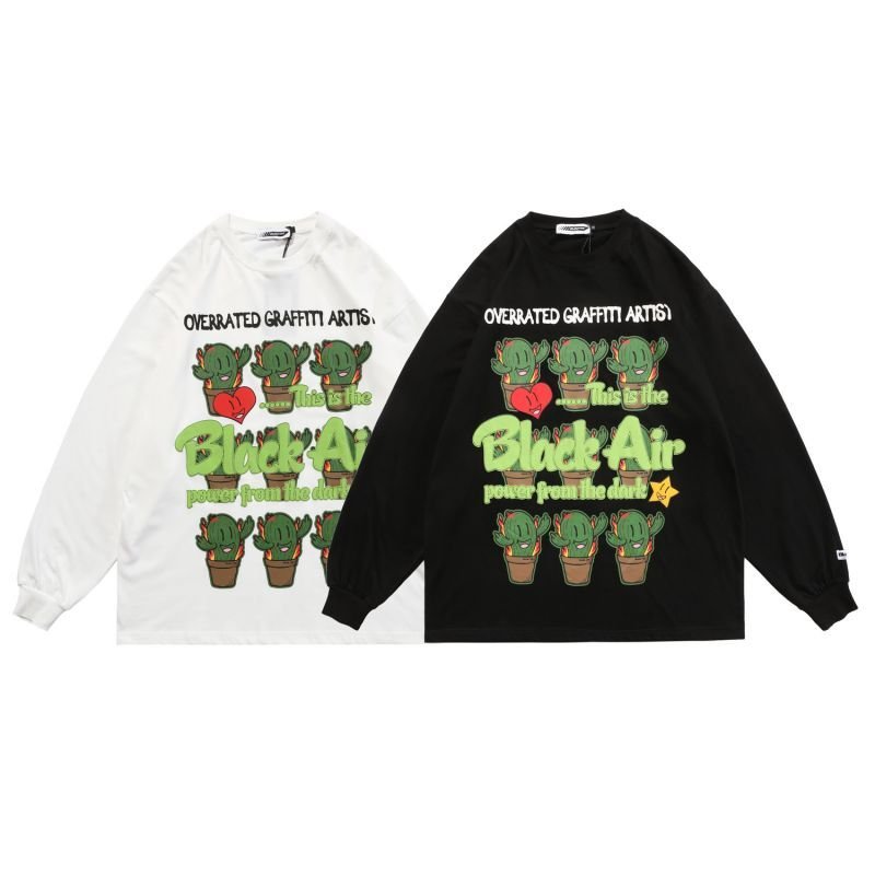 画像5: unisex cartoon cactus print loose long-sleeved t-shirt　男女兼用 ユニセックス カクタス サボテンプリントTシャツ (5)