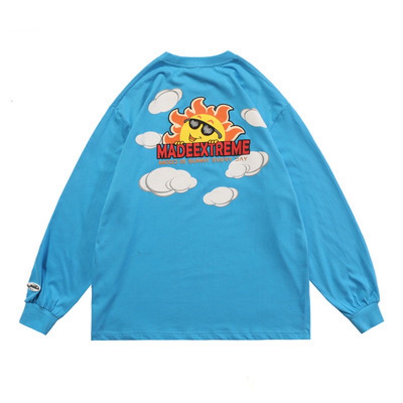 画像2: unisex cartoon sun print loose long-sleeved t-shirt　男女兼用 ユニセックス サンフラワープリントTシャツ (2)