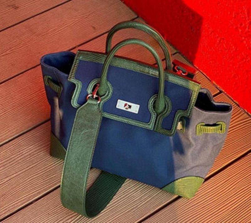 画像2: contrast color retro stitching handbag Shoulder tote Bag コントラストカラーレトートショルダーバッグ  (2)