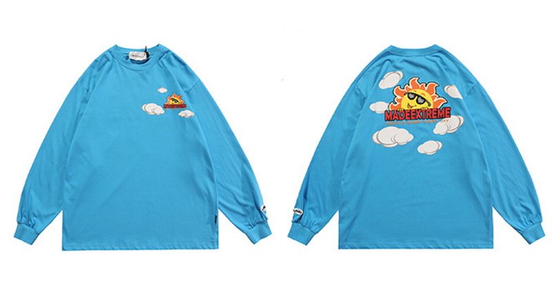 画像4: unisex cartoon sun print loose long-sleeved t-shirt　男女兼用 ユニセックス サンフラワープリントTシャツ (4)