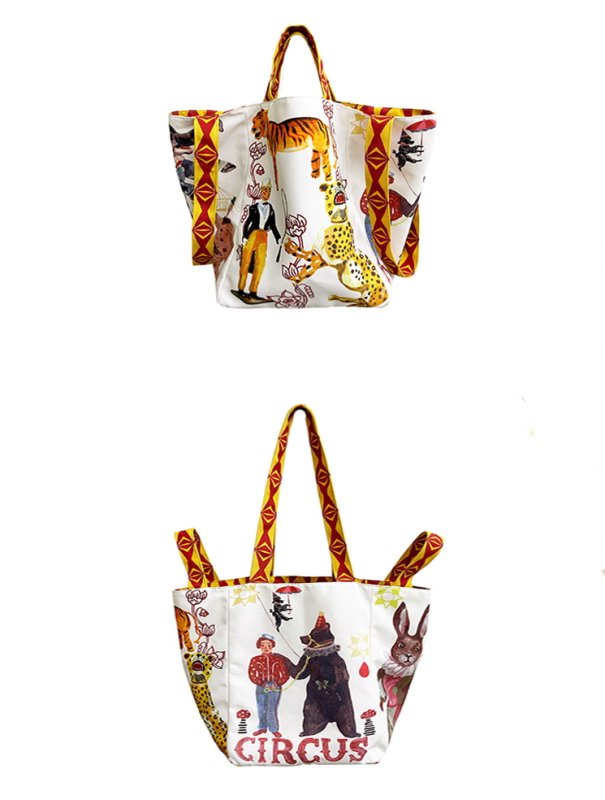 画像3: circus paradise cartoonShoulder tote Bag サーカスパラダイスグラフィックトートショルダーバッグ  (3)