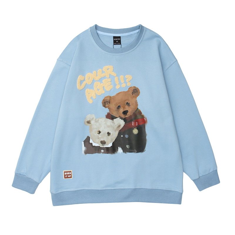 画像4: unisex cute bear cartoon print loose long-sleeved Sweat pullover 男女兼用 ユニセックス キュートベア 熊プリントスウェット トレーナー (4)