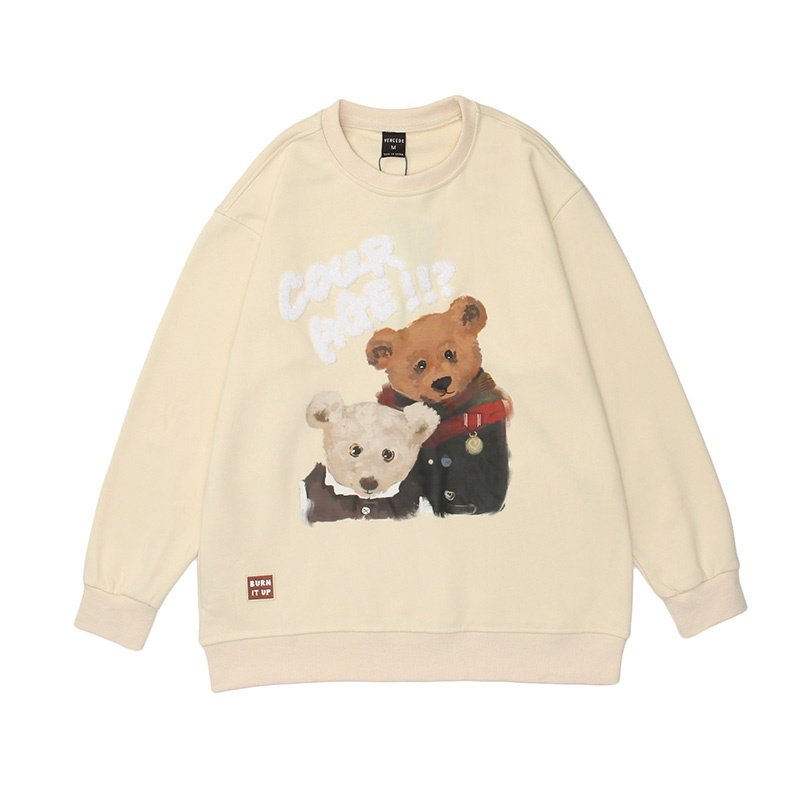 画像3: unisex cute bear cartoon print loose long-sleeved Sweat pullover 男女兼用 ユニセックス キュートベア 熊プリントスウェット トレーナー (3)
