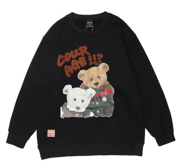 画像1: unisex cute bear cartoon print loose long-sleeved Sweat pullover　男女兼用 ユニセックス キュートベア 熊プリントスウェット トレーナー (1)