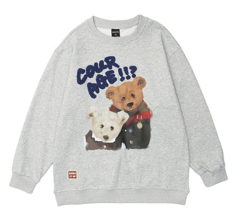 画像2: unisex cute bear cartoon print loose long-sleeved Sweat pullover 男女兼用 ユニセックス キュートベア 熊プリントスウェット トレーナー (2)