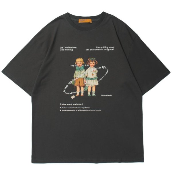 画像1: Retro girls photo print short-sleevedT-shirt unisex　男女兼用 ユニセックス レトロガールズフォトプリント 半袖Tシャツ (1)