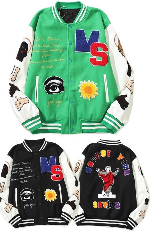 画像5: SAVIORembroidery Stajan baseball uniform jacket blouson ユニセッ クス男女兼用 SAVIOR救世主刺繡 スタジャン ジャンパー ジャケット ブルゾン (5)
