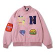 画像2: embroidered burger Stajan baseball uniform jacket blouson ユニセッ クス男女兼用 ハンバーガー刺繡ロゴ スタジャン ジャンパー ジャケット ブルゾン (2)
