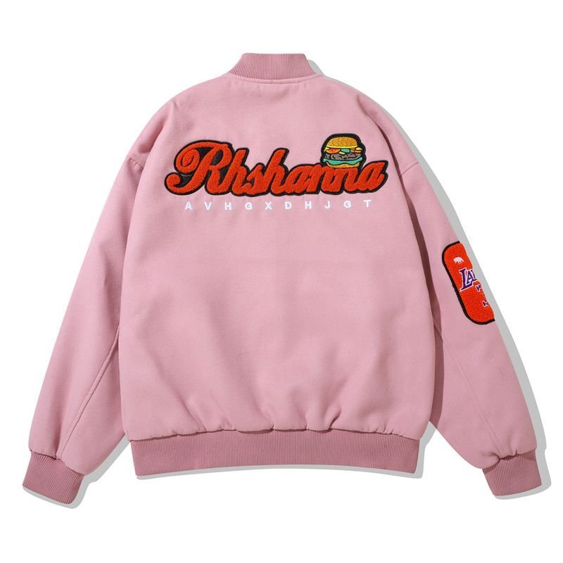 画像4: embroidered burger Stajan baseball uniform jacket blouson ユニセッ クス男女兼用 ハンバーガー刺繡ロゴ スタジャン ジャンパー ジャケット ブルゾン (4)