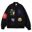 画像1: embroidered burger Stajan baseball uniform jacket blouson ユニセッ クス男女兼用 ハンバーガー刺繡ロゴ スタジャン ジャンパー ジャケット ブルゾン (1)