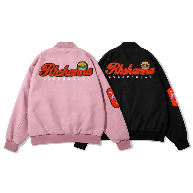 画像6: embroidered burger Stajan baseball uniform jacket blouson ユニセッ クス男女兼用 ハンバーガー刺繡ロゴ スタジャン ジャンパー ジャケット ブルゾン (6)