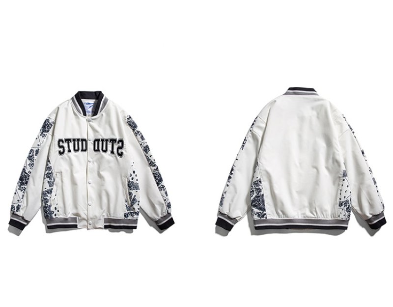 画像4: Paisley bandana pattern Stajan baseball uniform jacket blouson ユニセッ クス男女兼用 バンダナ ペイズリー柄 スタジャン ジャンパー ジャケット ブルゾン (4)