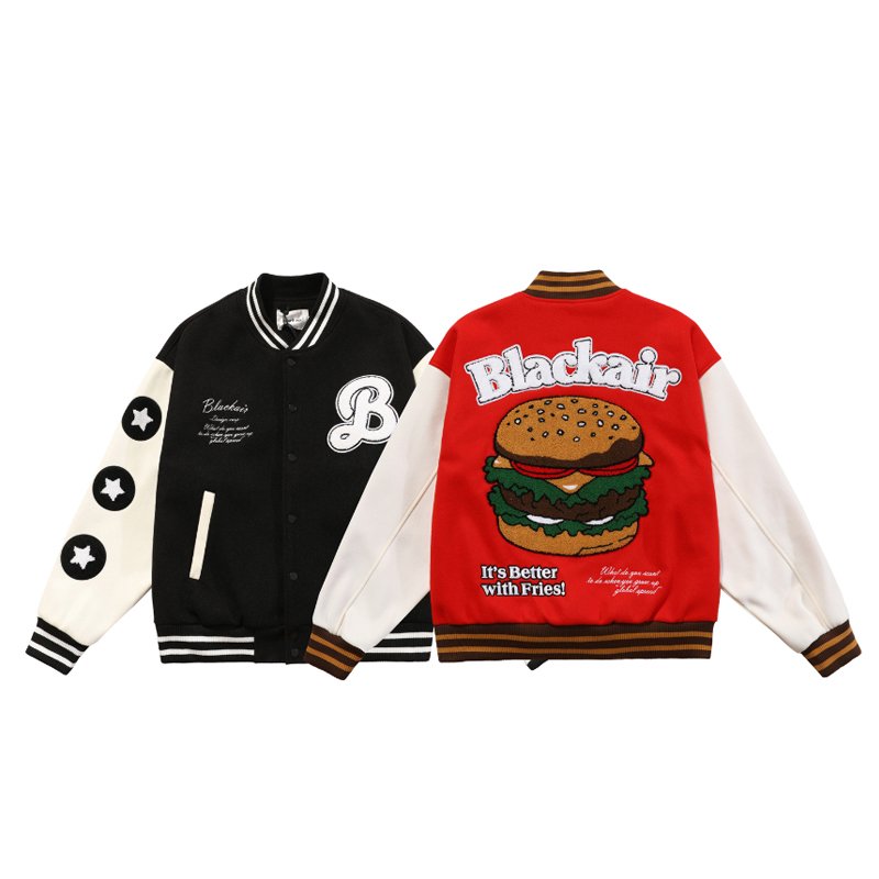 画像5: towel embroidered burger  Stajan baseball uniform jacket blouson ユニセッ クス男女兼用レトロ ハンバーガー刺繡 スタジャン ジャンパー ジャケット ブルゾン (5)