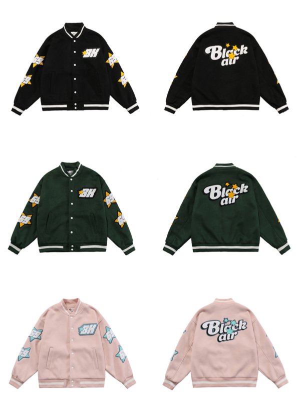 画像6: BK star embroidery Stajan baseball uniform jacket blouson ユニセッ クス男女兼用 BKスター星刺繍ジャンパー ジャケット ブルゾン (6)
