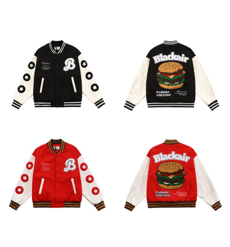 画像6: towel embroidered burger  Stajan baseball uniform jacket blouson ユニセッ クス男女兼用レトロ ハンバーガー刺繡 スタジャン ジャンパー ジャケット ブルゾン (6)