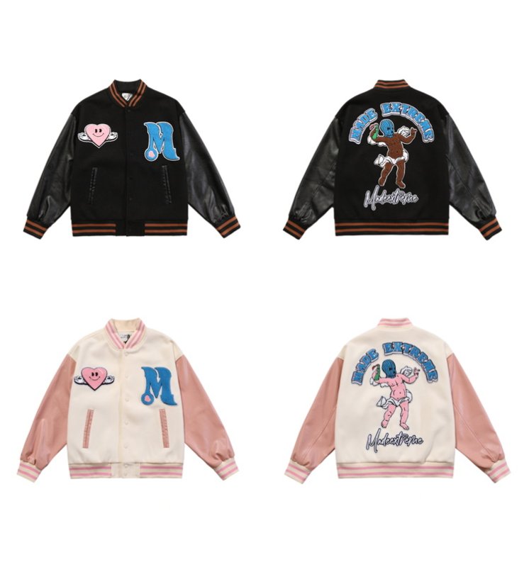 画像5: Black Angel Towel Embroidered PU Leather Sleeve baseball uniform Stajan baseball uniform jacket blouson ユニセッ クス男女兼用ブラックエンジェルエンブレム刺繍ジャンパー ジャケット ブルゾン (5)