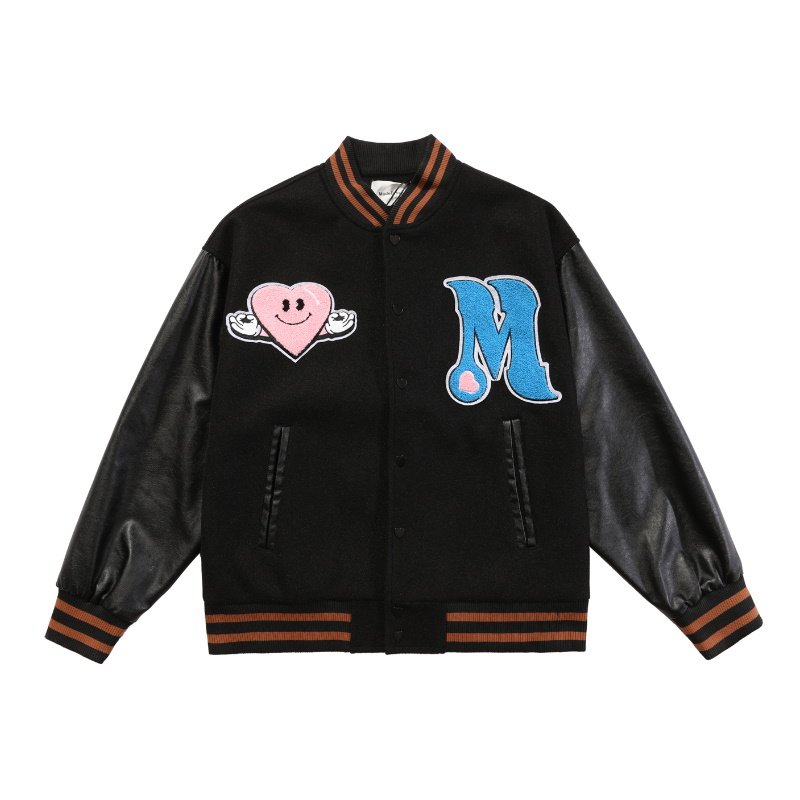 画像3: Black Angel Towel Embroidered PU Leather Sleeve baseball uniform Stajan baseball uniform jacket blouson ユニセッ クス男女兼用ブラックエンジェルエンブレム刺繍ジャンパー ジャケット ブルゾン (3)