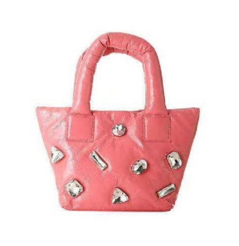 画像2: Soft Leather Diamond Tote Bag shoulder bag ビジュー付ダウンウィングトートショルダーバッグ  (2)