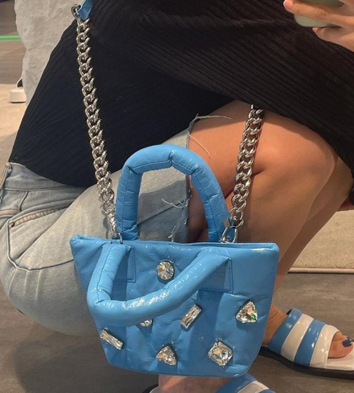 画像6: Soft Leather Diamond Tote Bag shoulder bag ビジュー付ダウンウィングトートショルダーバッグ  (6)