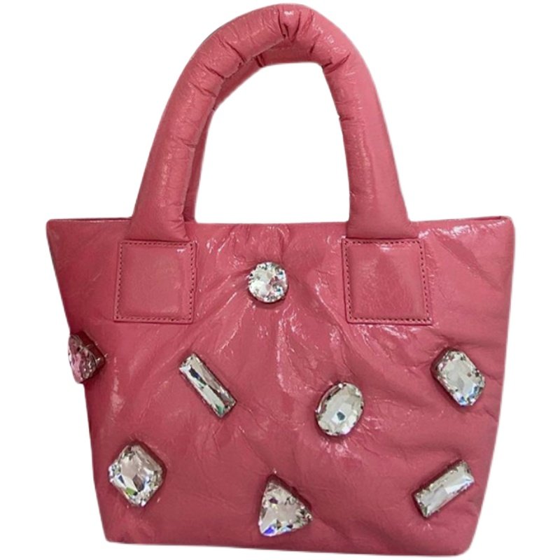 画像7: Soft Leather Diamond Tote Bag shoulder bag ビジュー付ダウンウィングトートショルダーバッグ  (7)