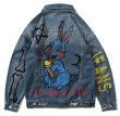 画像1: Cartoon Rabbit Print Denim G Jean Jacket　ユニセッ クス男女兼用 ラビットペイントデニムGジャン ジャケット (1)